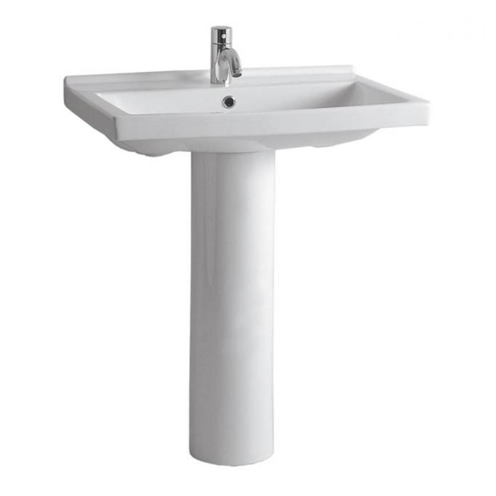 Isabella Collection Tubular Pedestal Sink with Rectagular Basin, Chrome Overflow and Single Hole F