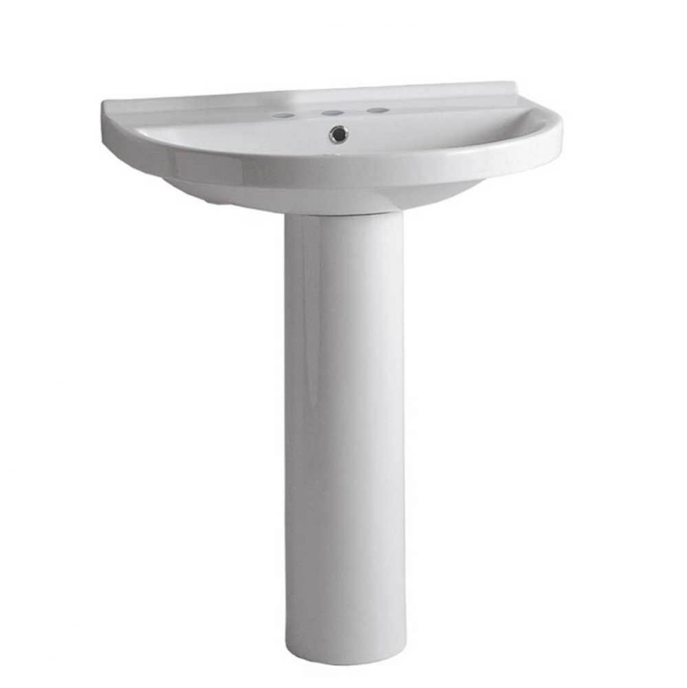 Isabella Collection Tubular Pedestal Sink with Large U-Shaped Basin, Chrome Overflow and Widesprea