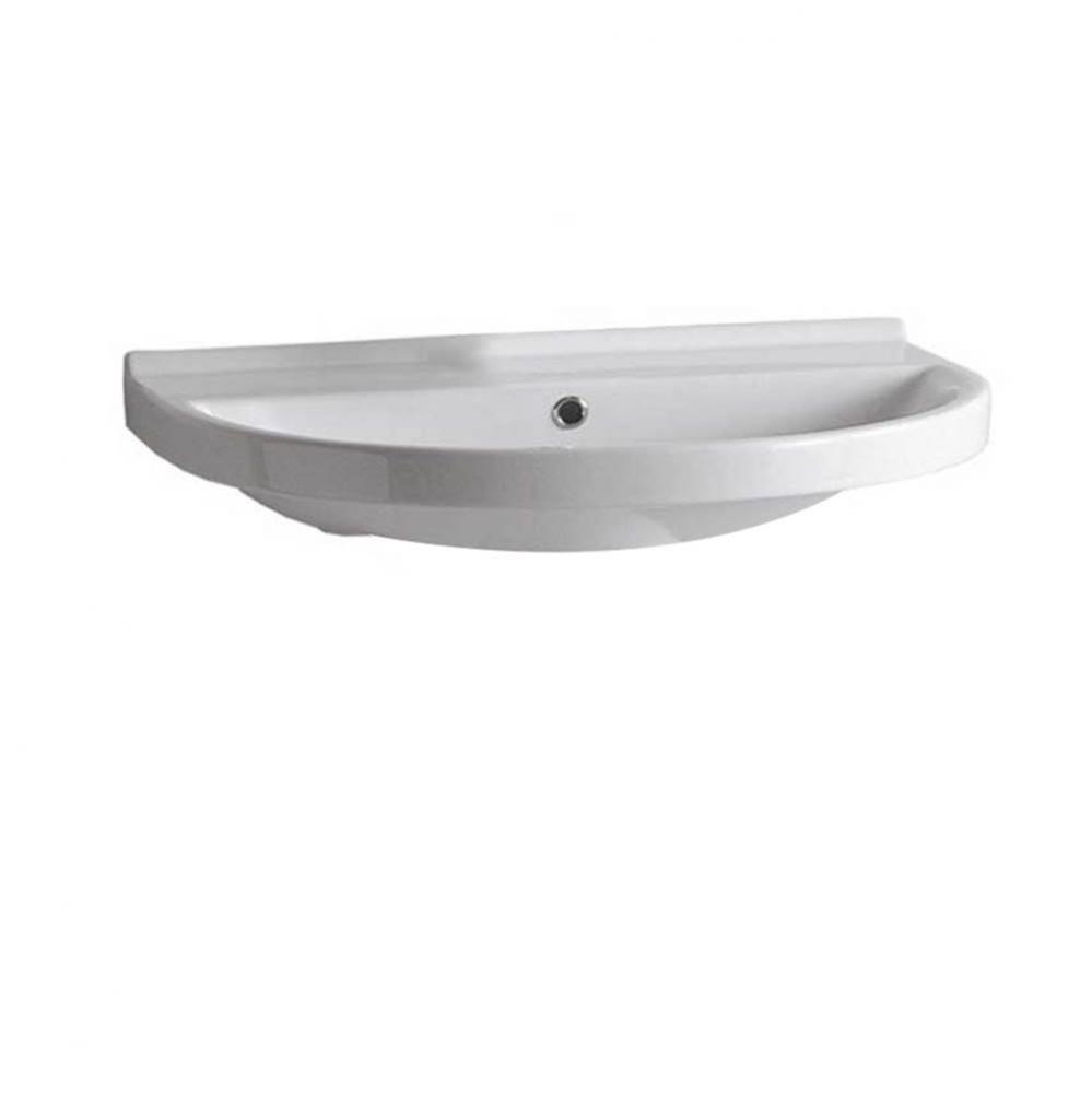 Isabella Collection Large U-Shaped Wall Mount Bathroom Basin with No Hole Faucet Drilling, Chrome