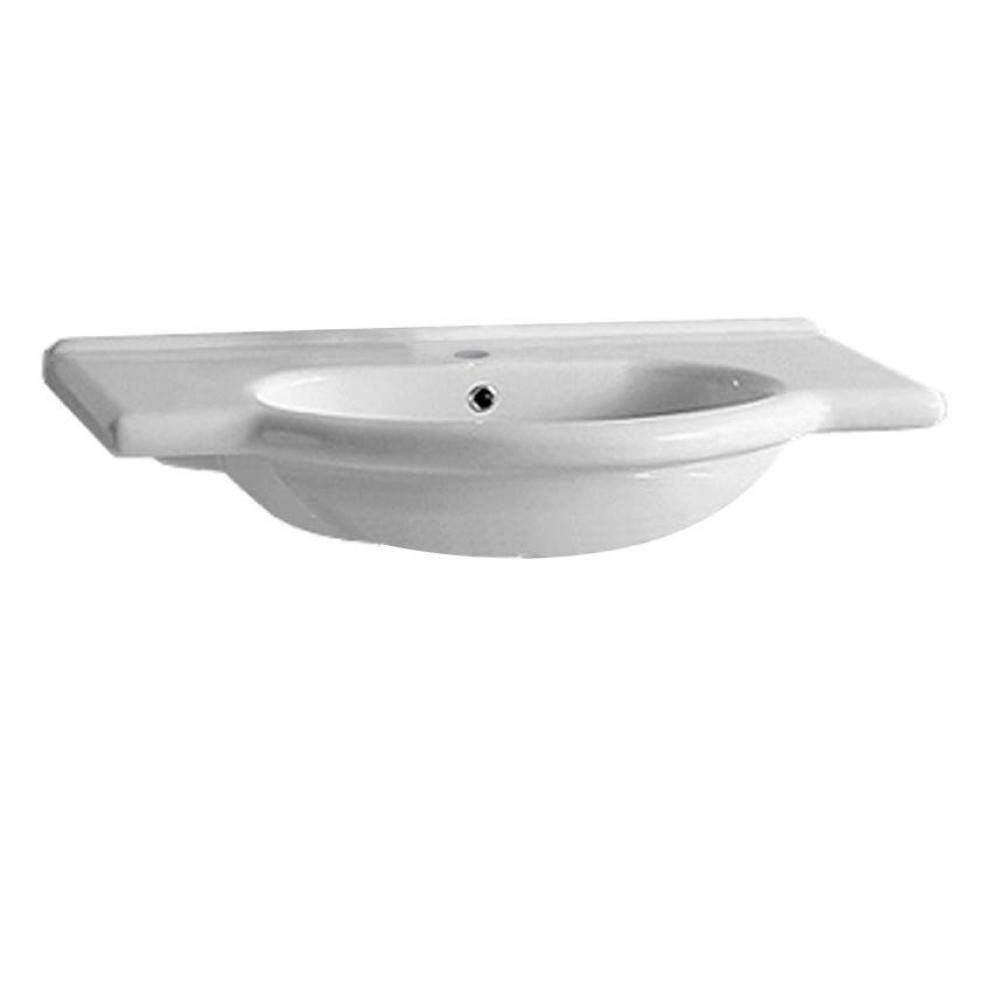 Isabella Collection Wall Mount/Semi Recessed Large Vanity Bath Basin with Single Hole Faucet Drill