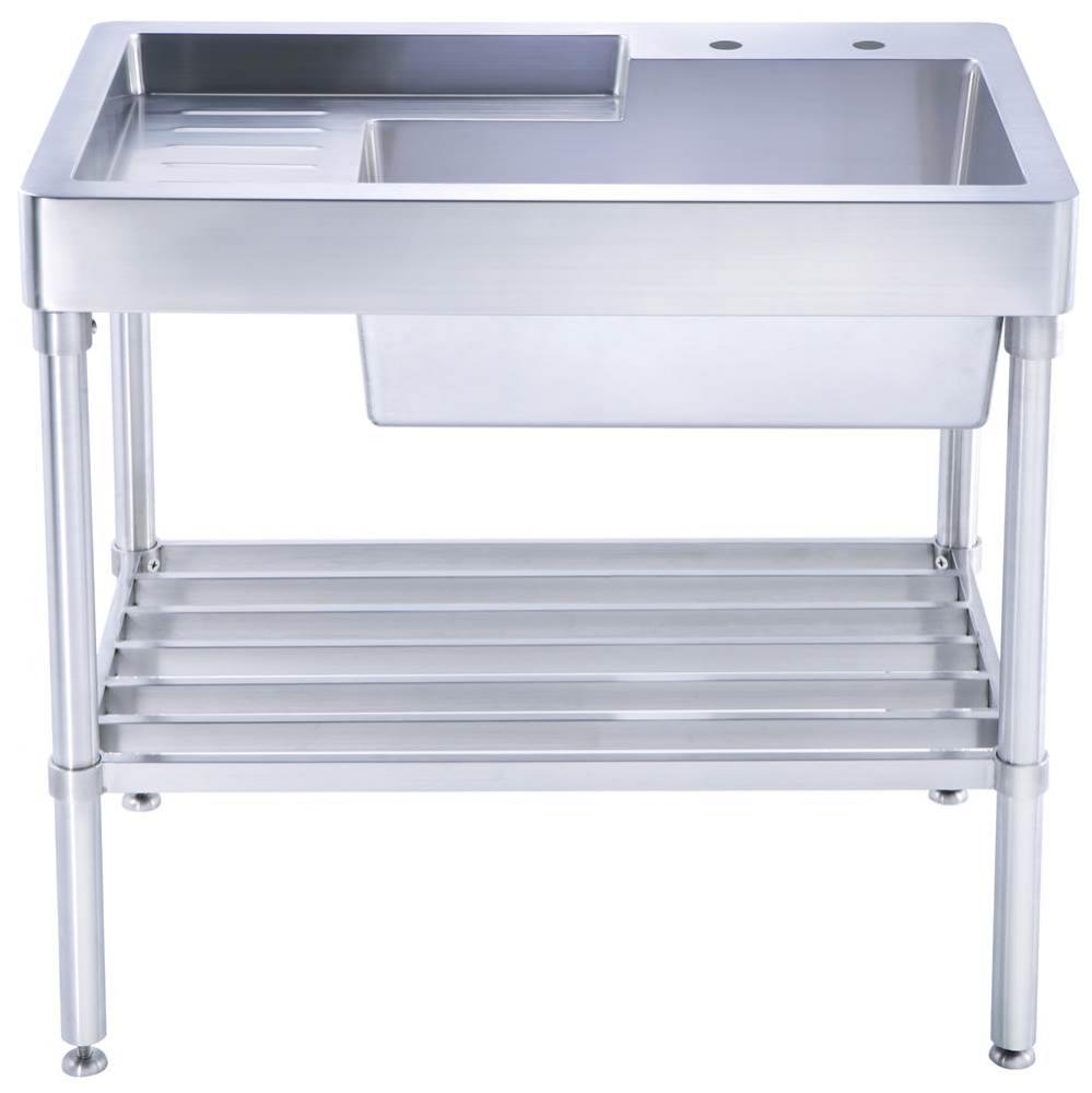 Pearlhaus Brushed Stainless Steel Single Bowl, Freestanding Utility Sink with Drainboard and Lower