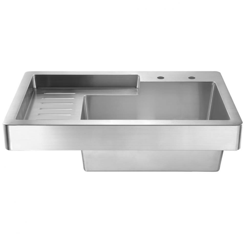 Pearlhaus Brushed Stainless Steel Single Bowl Drop in Utility Sink with Drainboard