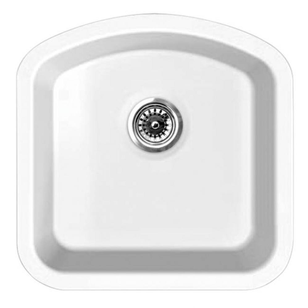 Elementhaus Fireclay Single D-Shaped Bowl Drop-In/Undermount Sink with 3 1/2'' Rear Cent
