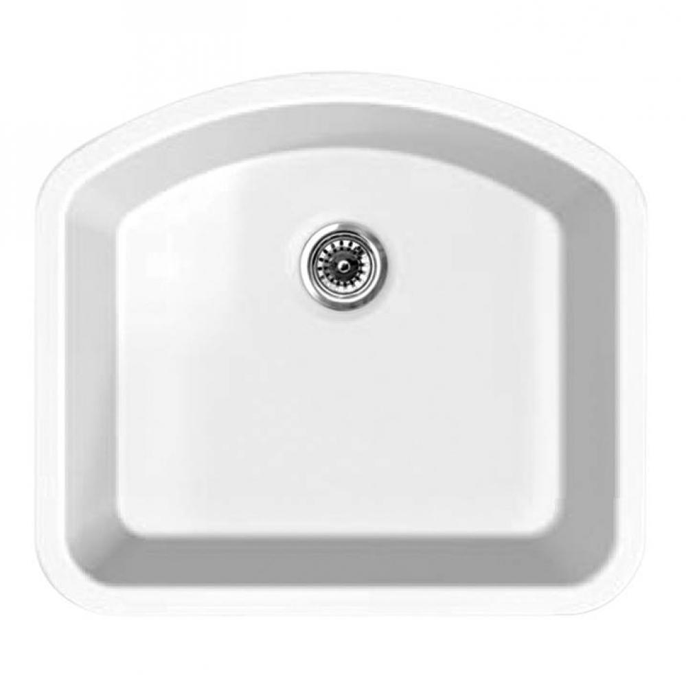 Elementhaus Fireclay Single D-Shaped Bowl Drop-In/Undermount Sink with 3 1/2'' Rear Cent