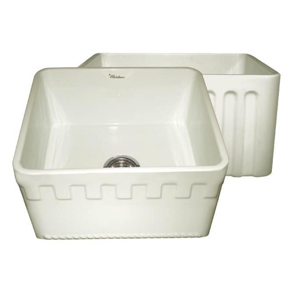 Farmhaus Fireclay Reversible Sink with a Castlehaus Design Front Apron on One Side  and Flute