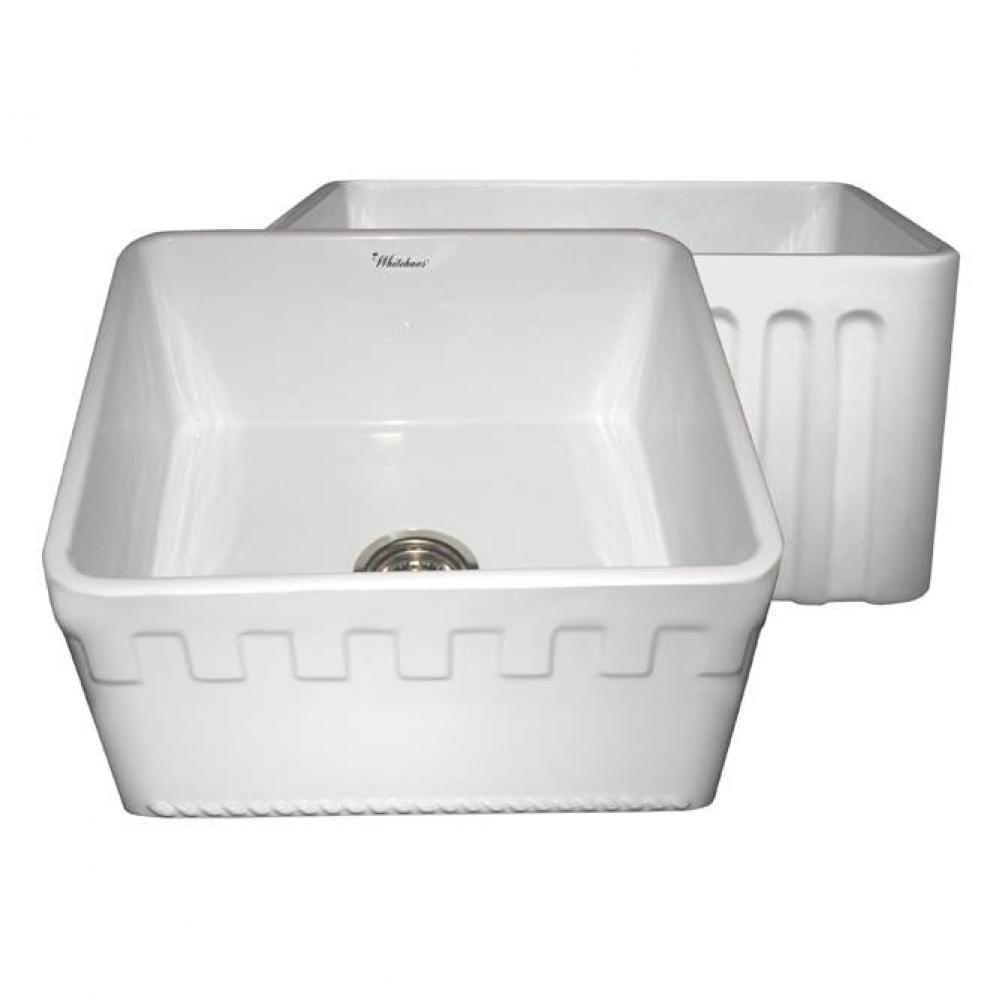 Farmhaus Fireclay Reversible Sink with a Castlehaus Design Front Apron on One Side  and Fluted Fro