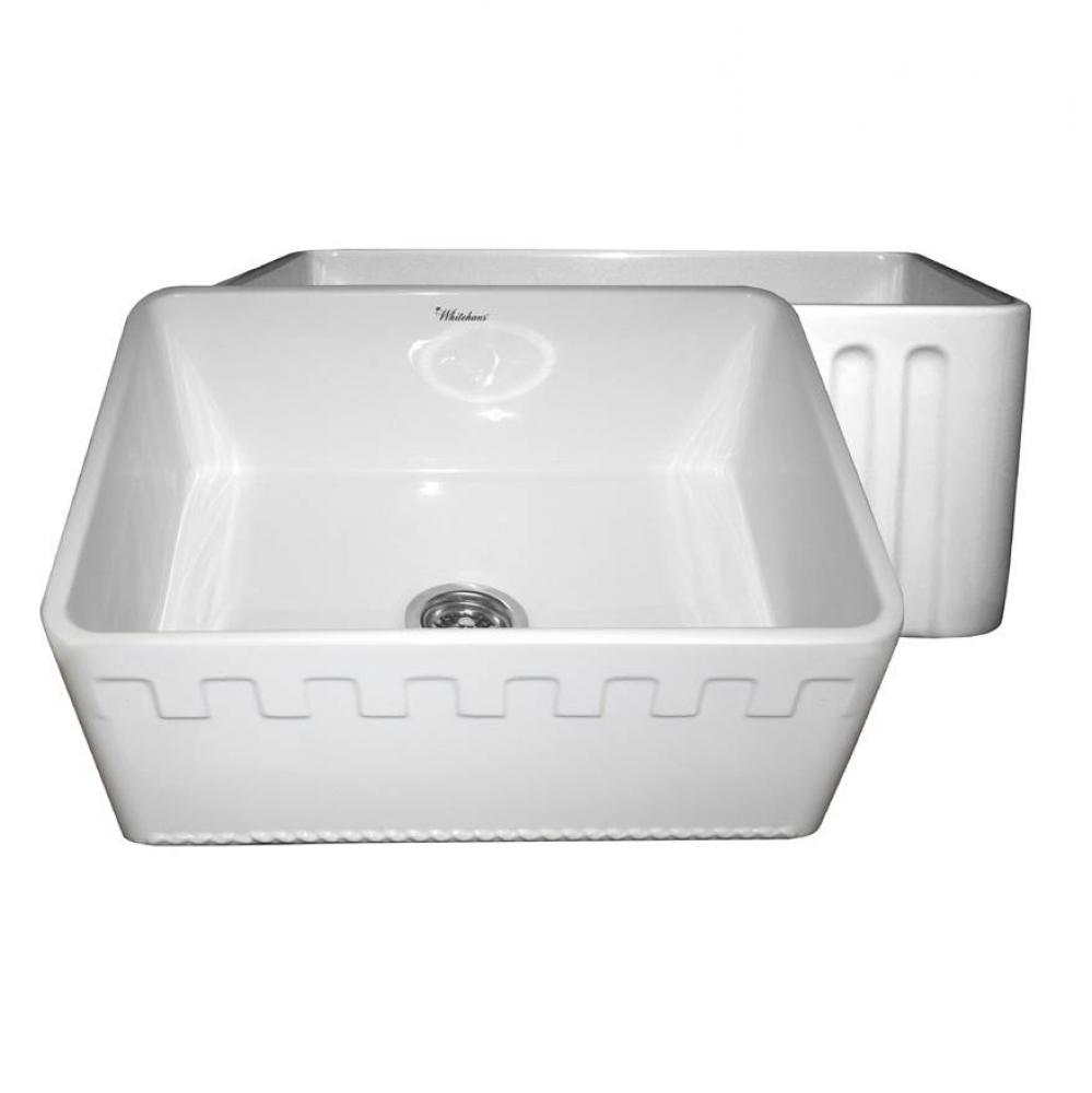 Farmhaus Fireclay Reversible Sink with a Castlehaus Design Front Apron on One Side  and Flute