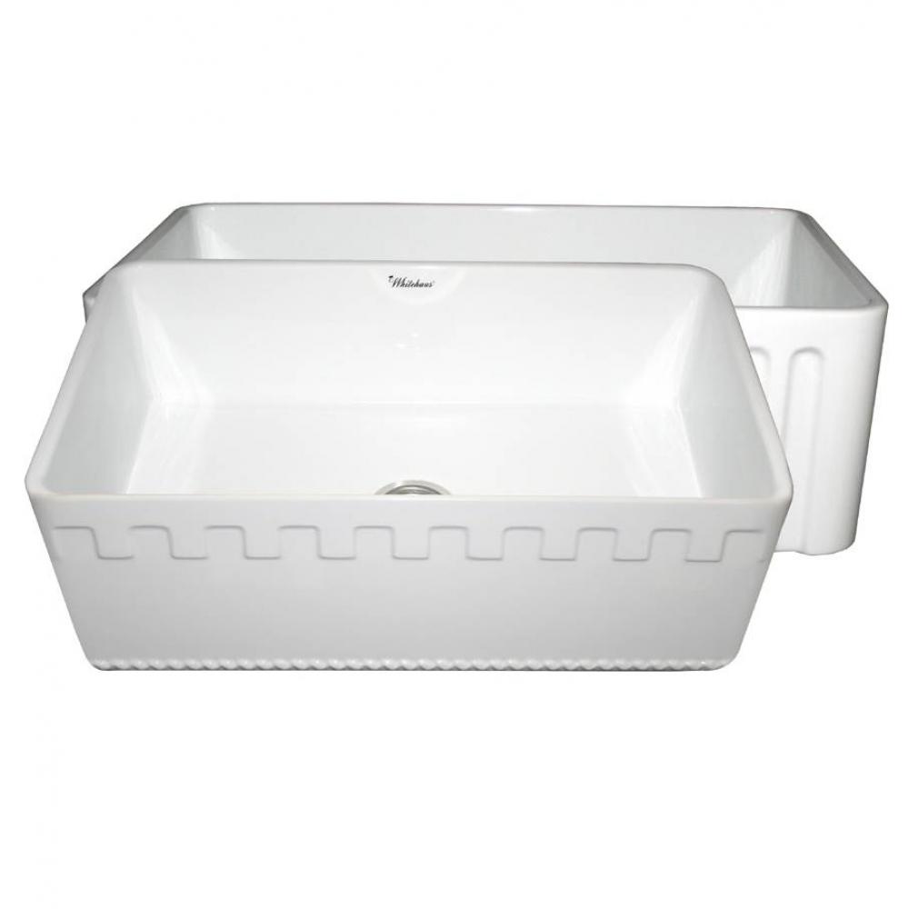 Farmhaus Fireclay Reversible Sink with a Castlehaus Design Front Apron on One Side  and Fluted Fro