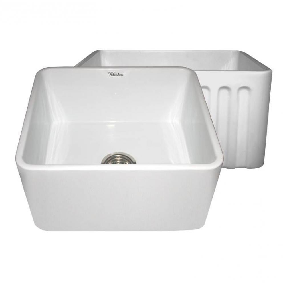 Farmhaus Fireclay Reversible Sink with Smooth Front Apron on One Side and Fluted Front Apron on th