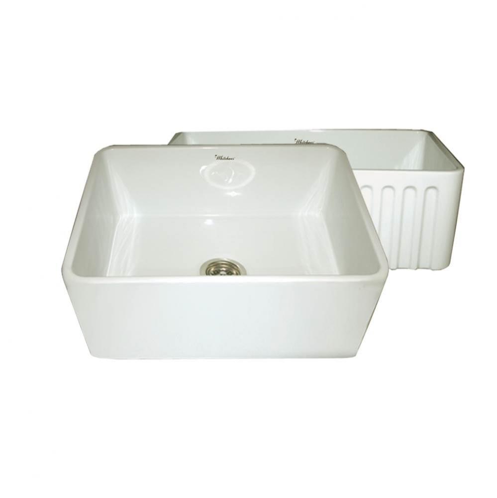 Farmhaus Fireclay Reversible Sink with Smooth Front Apron on One Side and Fluted Front Apron on th