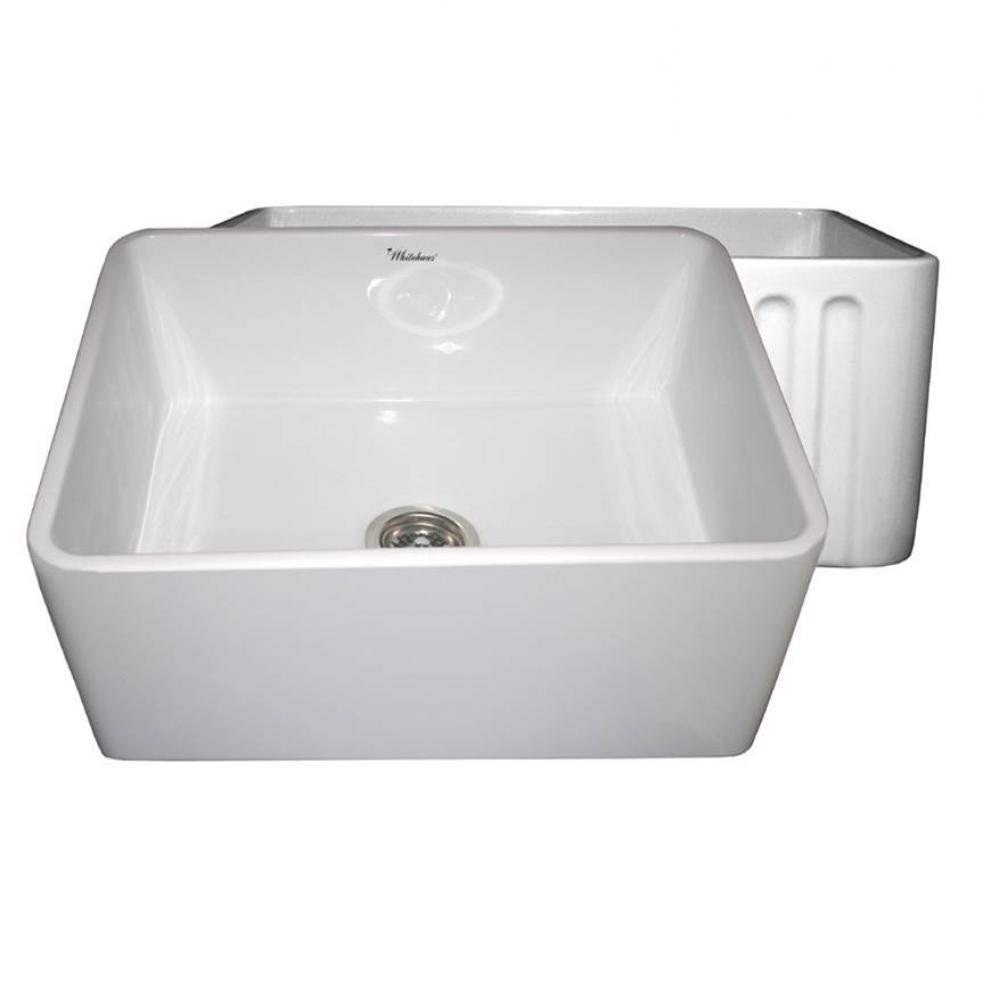 Farmhaus Fireclay Reversible Sink with Smooth Front Apron on One Side and Fluted Front Apron on th