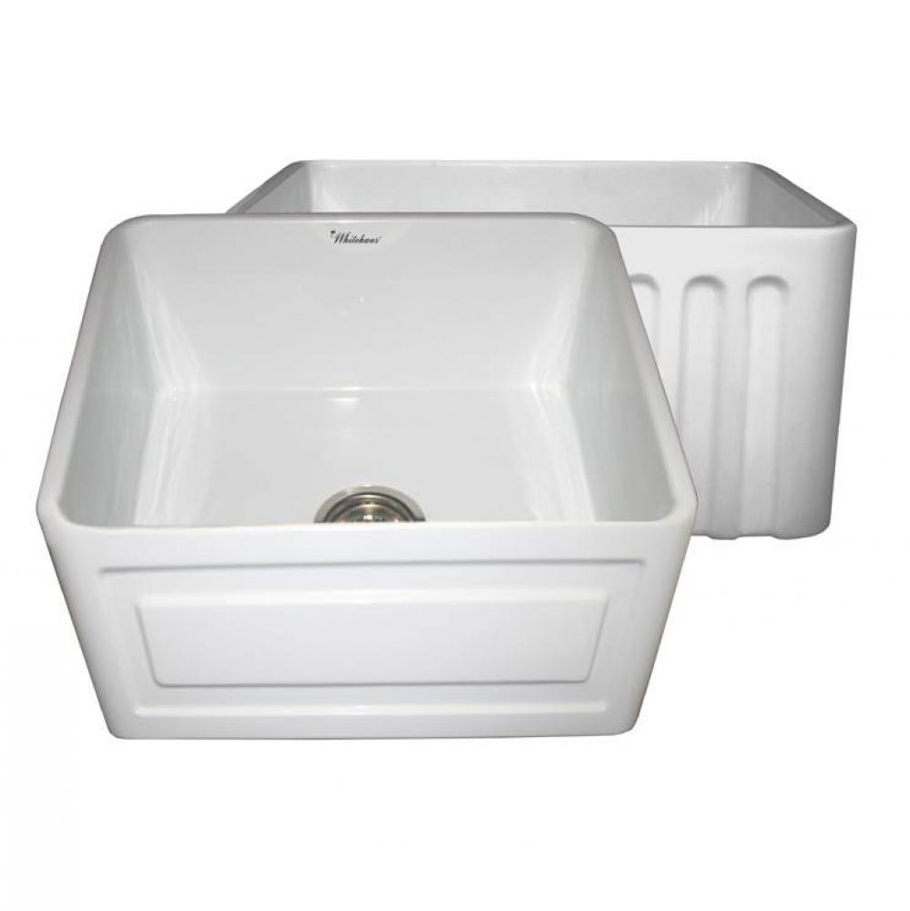 Farmhaus Fireclay Reversible Sink with a Raised Panel Front Apron on One Side and Fluted Front Apr