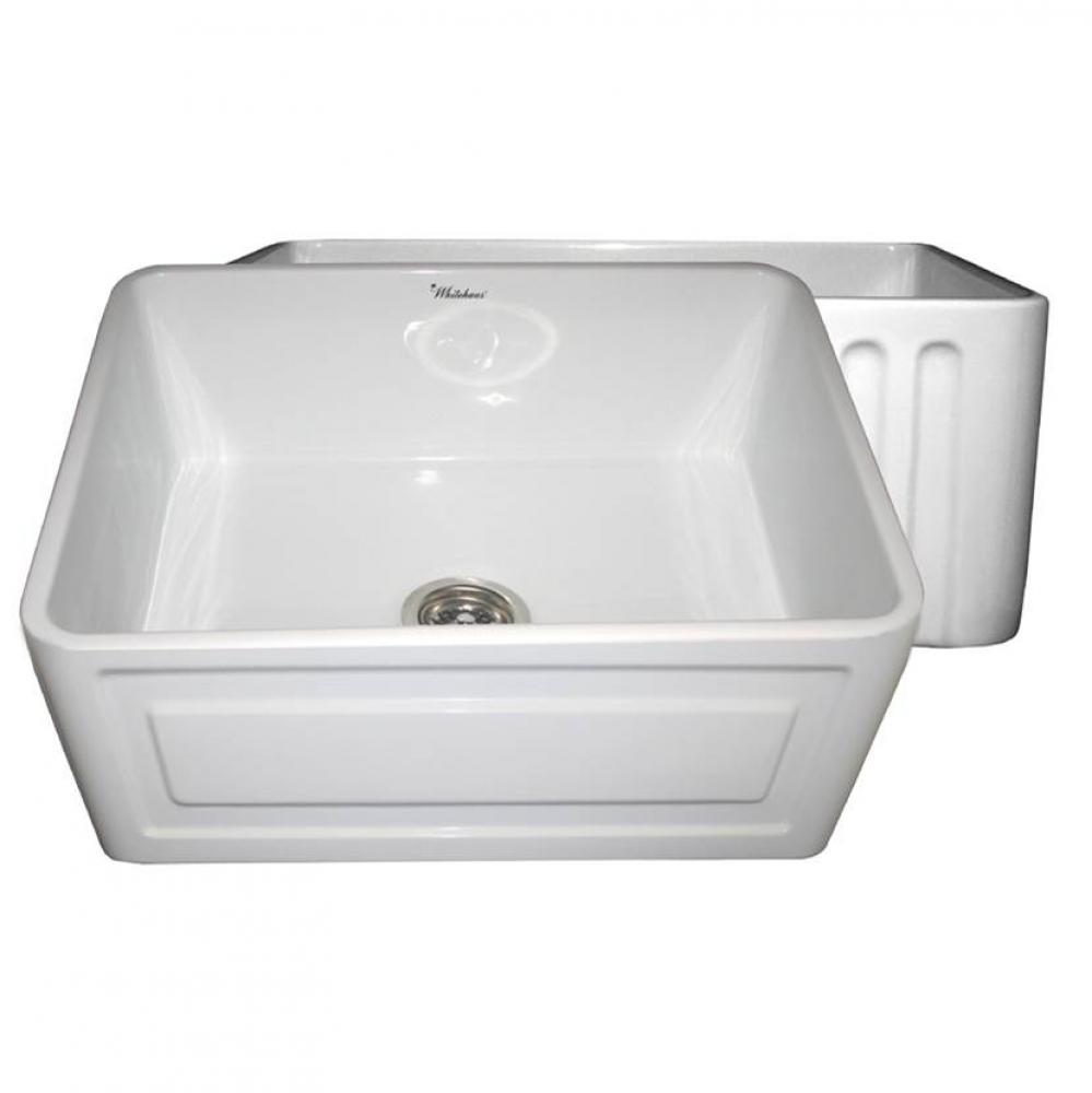 Farmhaus Fireclay Reversible Sink with a Raised Panel Front Apron on One Side and Fluted Front Apr