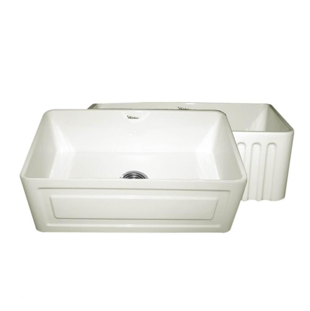 Farmhaus Fireclay Reversible Sink with a Raised Panel Front Apron on One Side and Fluted Front Apr