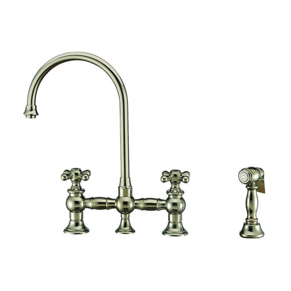 Vintage III Plus Bridge Faucet with Long Gooseneck Swivel Spout, Cross Handles and Solid Brass Sid