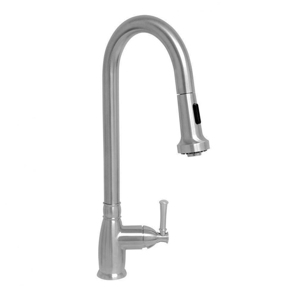 Waterhaus Lead Free Solid Stainless Steel Single-Hole Faucet with Gooseneck Swivel Spout, Pull Dow