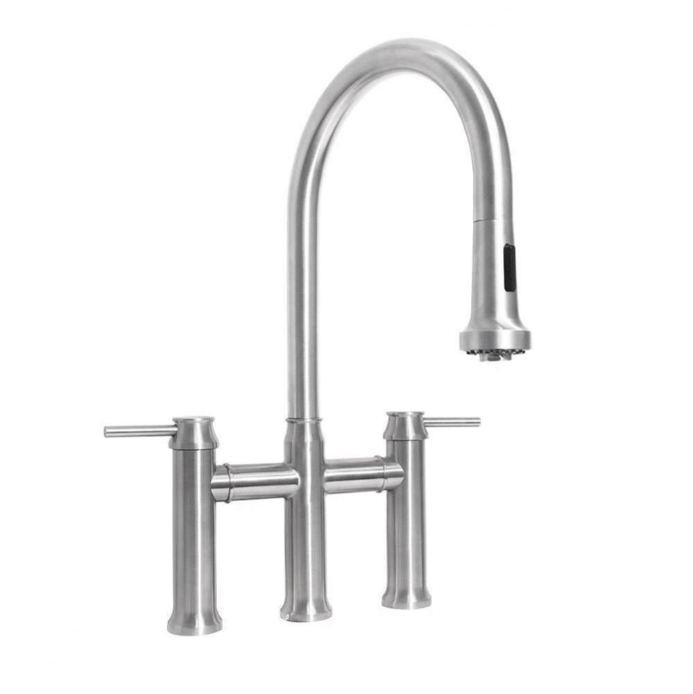 Waterhaus Lead-Free Solid Stainless Steel Bridge Faucet with a Gooseneck Swivel Spout, Pull Down S