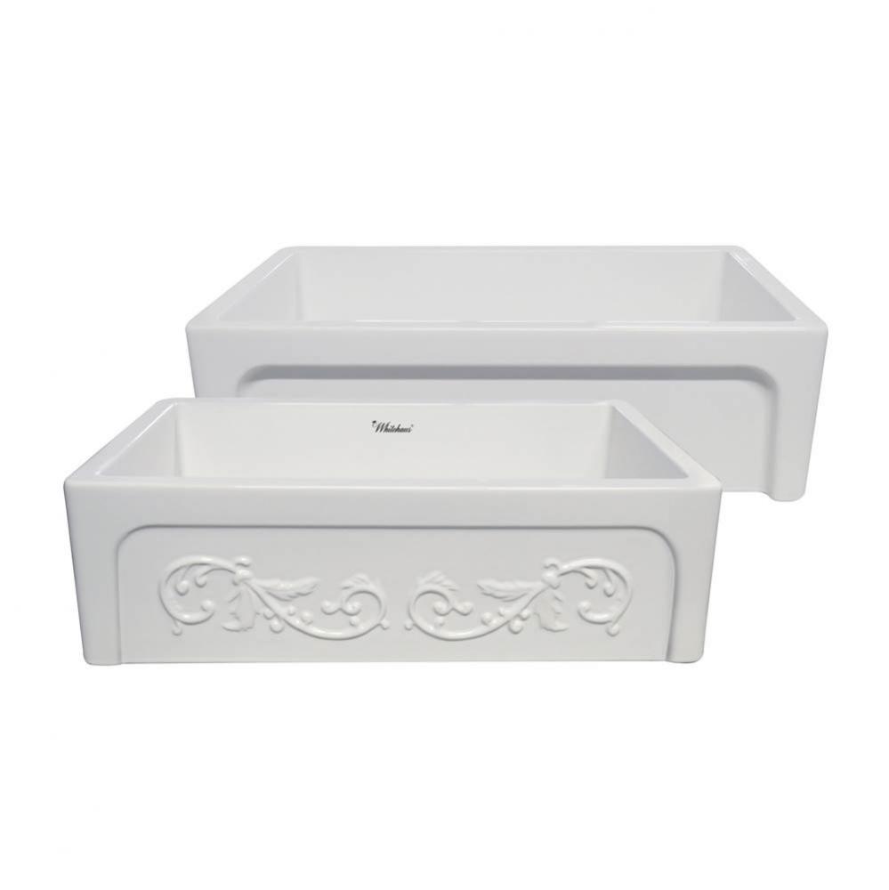 Glencove St. Ives 33'' Front Apron Fireclay Sink w/an Intricate Vine Design on one side