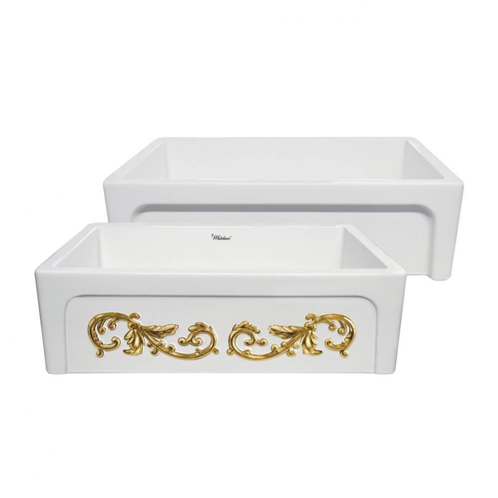 33'' Reversible Fireclay Kitchen Sink w/Intricate Embossed Vine Design Front Apron on on