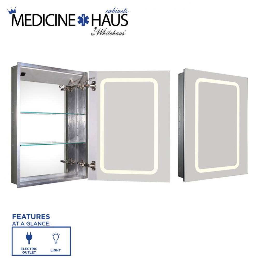 Medicinehaus Recessed Single Mirrored Door Medicine Cabinet with Outlet and LED Power Dimmer for L
