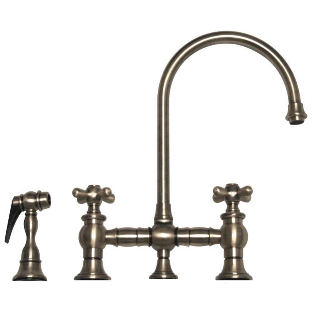 Vintage III Bridge Faucet with Long Gooseneck Swivel Spout, Cross Handles and Solid Brass Side Spr