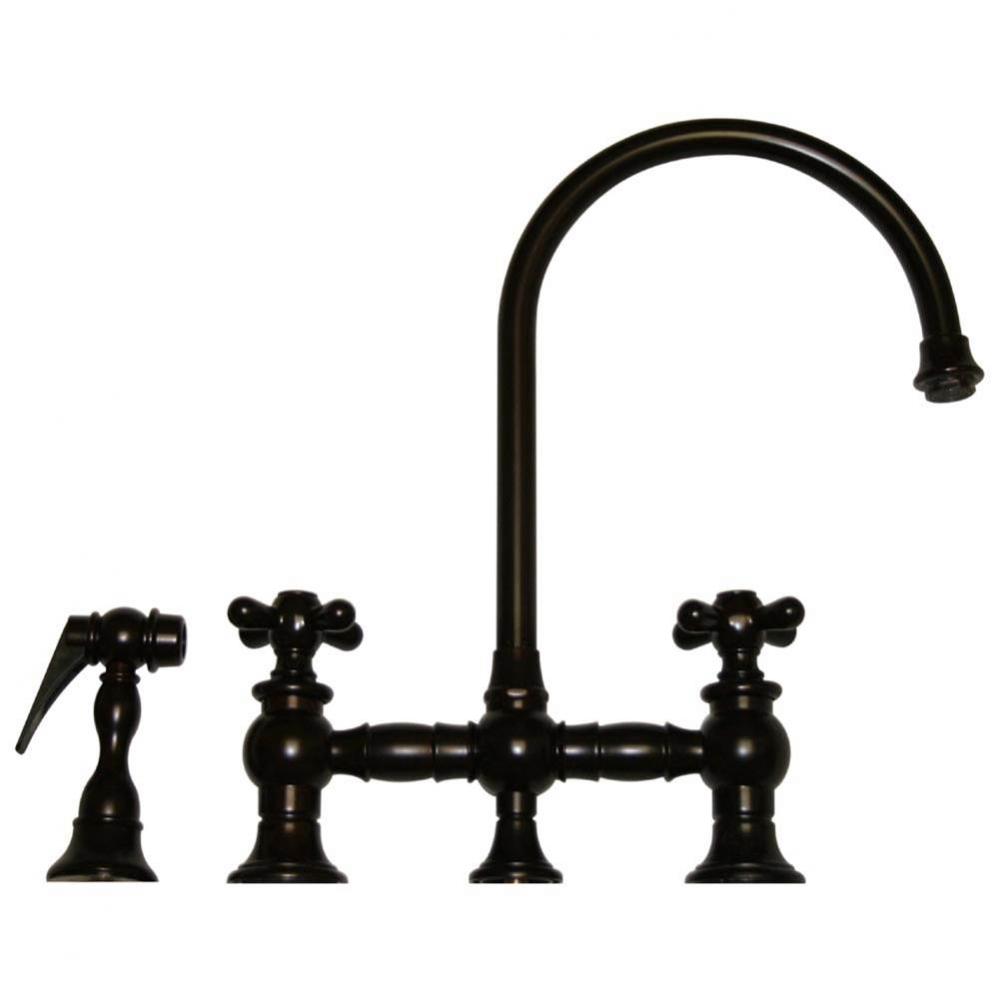 Vintage III Bridge Faucet with Long Gooseneck Swivel Spout, Cross Handles and Solid Brass Side Spr