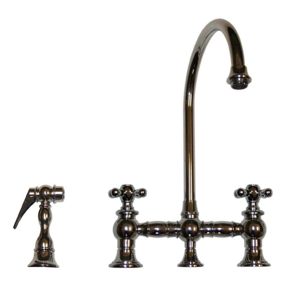 Vintage III Bridge Faucet with Long Gooseneck Swivel Spout, Cross Handles and Solid Brass Side Spr