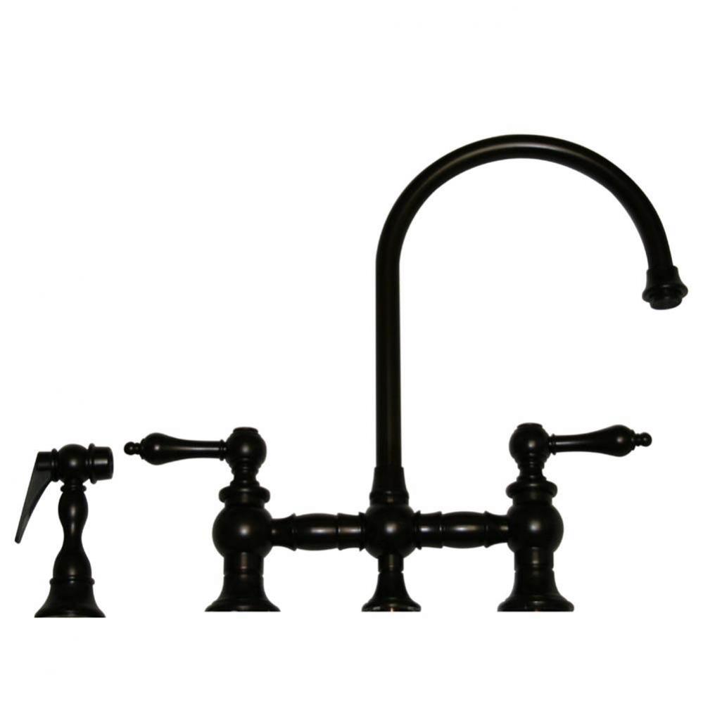 Vintage III Bridge Faucet with Long Gooseneck Swivel Spout, Lever Handles and Solid Brass Side Spr