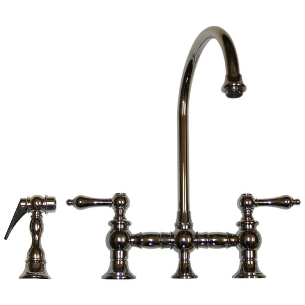 Vintage III Bridge Faucet with Long Gooseneck Swivel Spout, Lever Handles and Solid Brass Side Spr