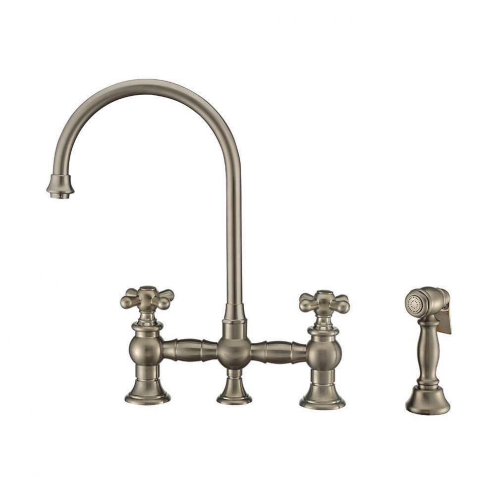 Vintage III Plus Bridge Faucet with Long Gooseneck Swivel Spout, Cross Handles and Solid Brass Sid