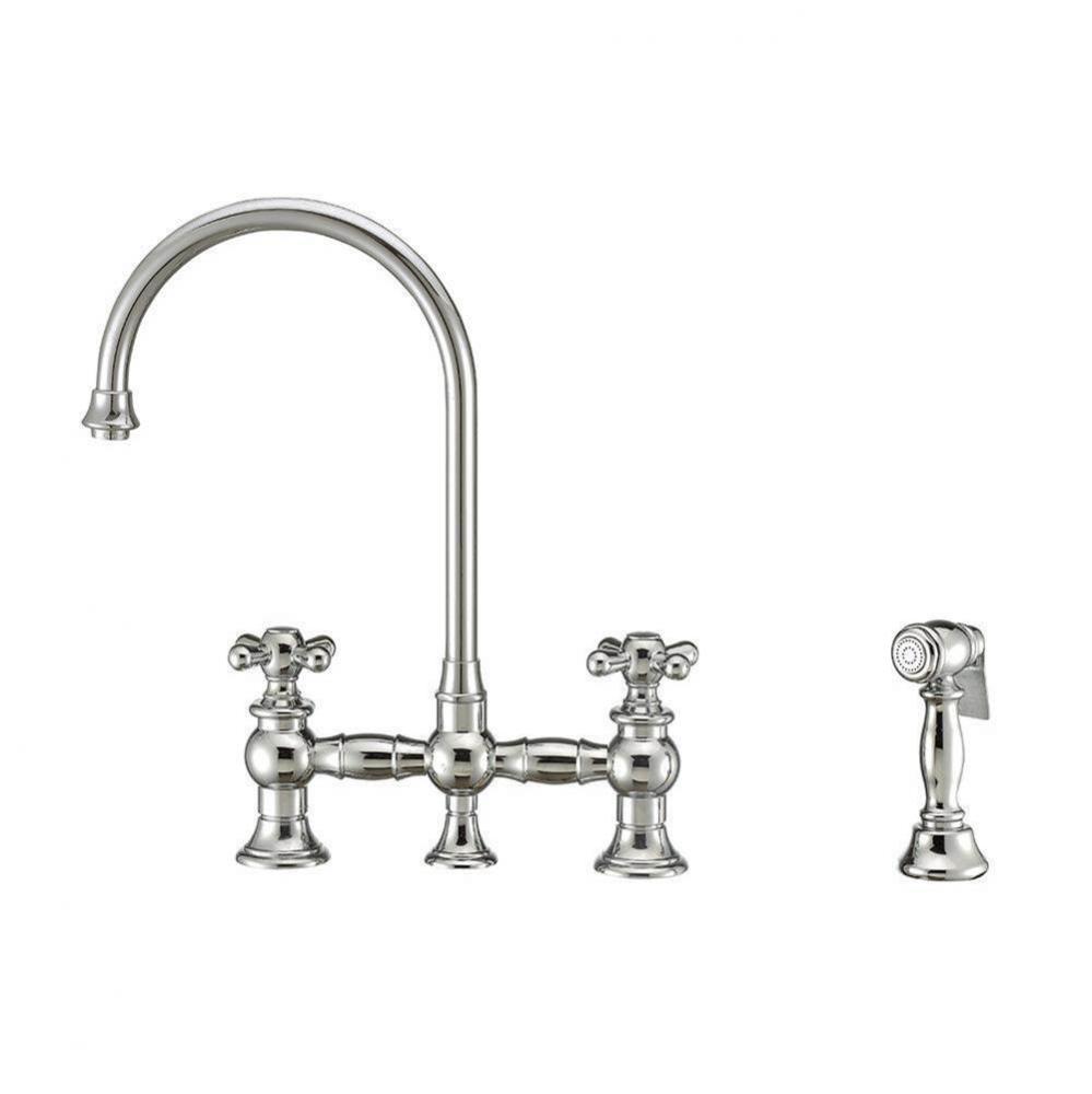 Vintage III Plus Bridge Faucet with Long Gooseneck Swivel Spout, Cross Handles and Solid Brass Sid