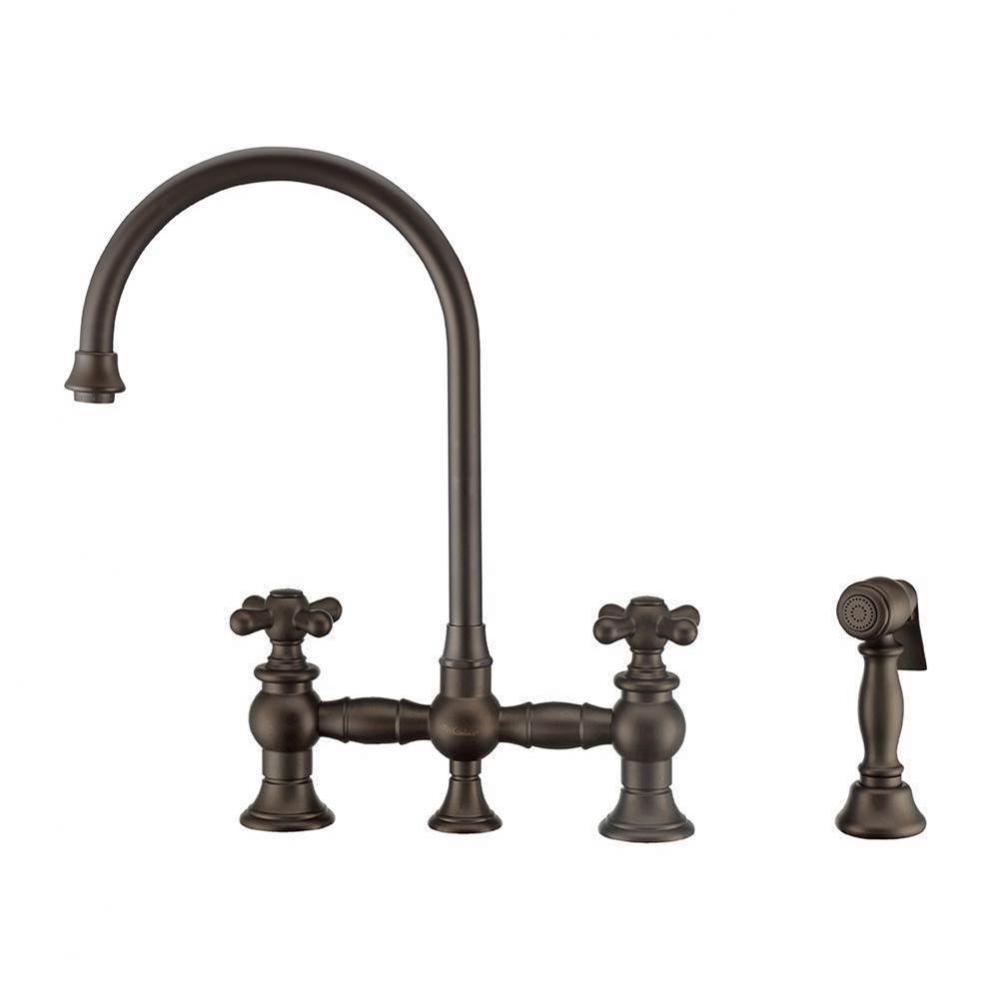 Vintage III Plus Bridge Faucet with Long Gooseneck Swivel Spout, Cross Handles and Solid Brass Sid