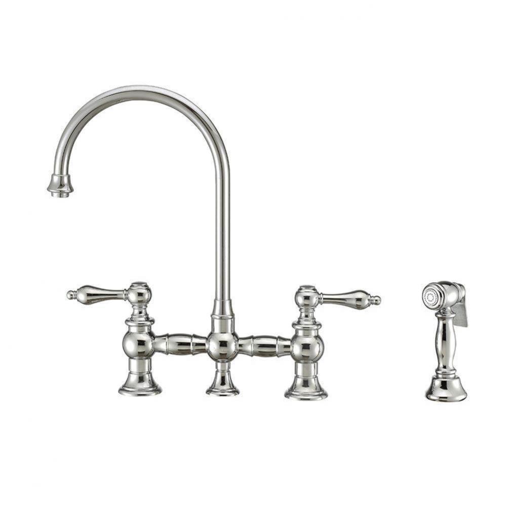 Vintage III Plus Bridge Faucet with Long Gooseneck Swivel Spout, Lever Handles and Solid Brass Sid