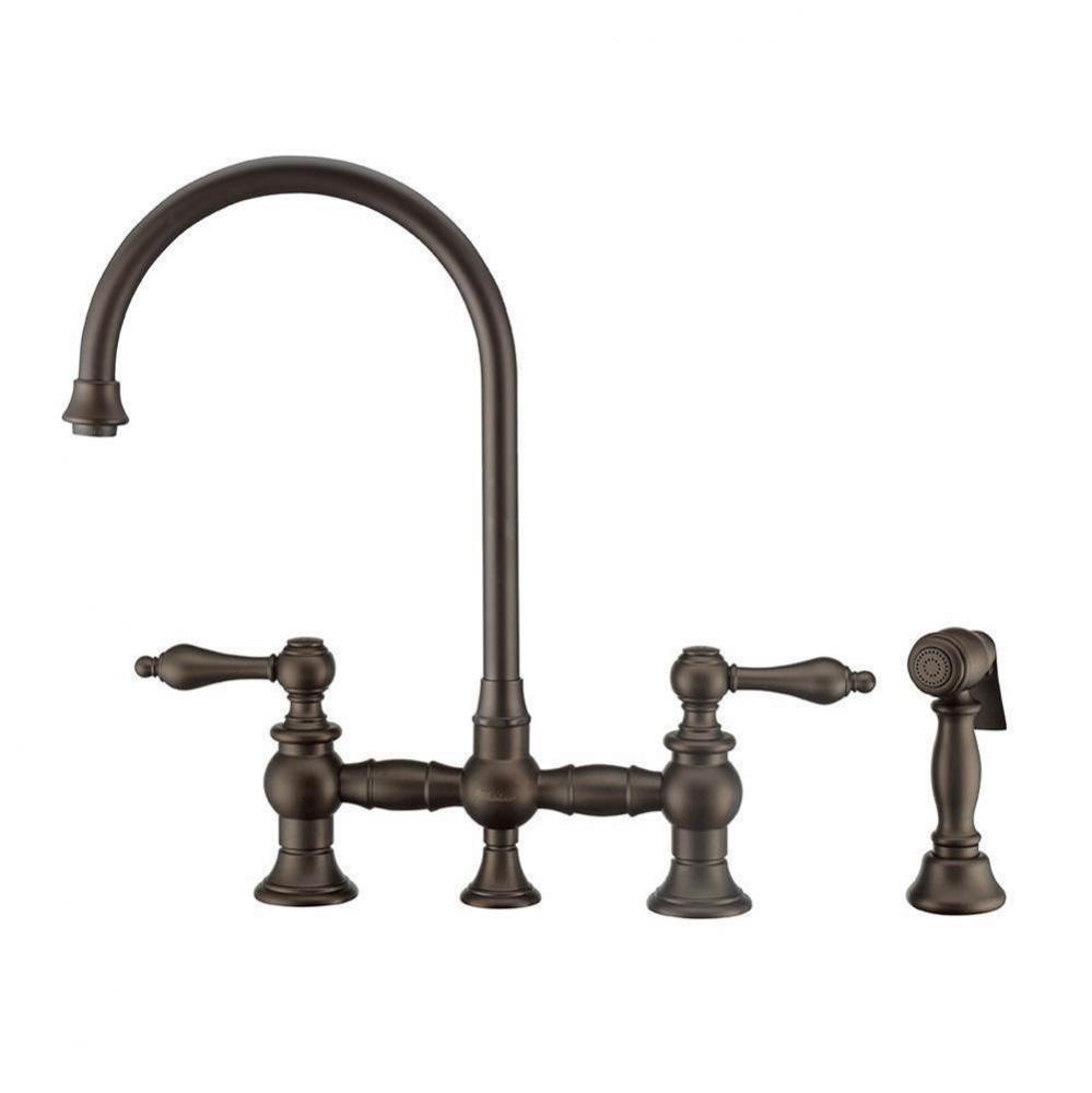 Vintage III Plus Bridge Faucet with Long Gooseneck Swivel Spout, Lever Handles and Solid Brass Sid