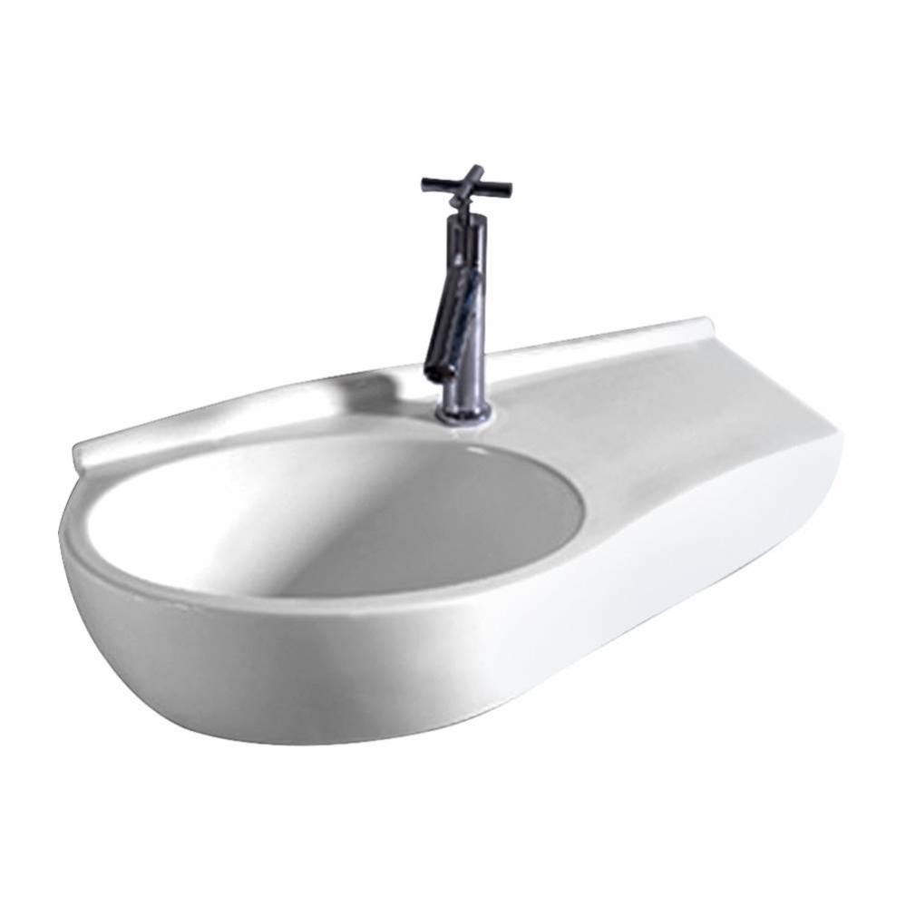 Isabella Collection Curve Shape Wall Mount Basin with Integrated Oval Bowl, Single Faucet Hole and