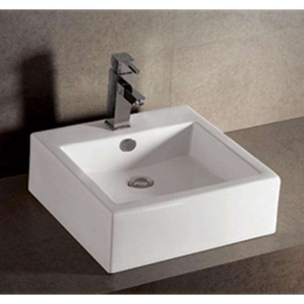 Isabella Collection Square Wall Mount Basin with Overflow, Single Faucet Hole and Rear Center Drai