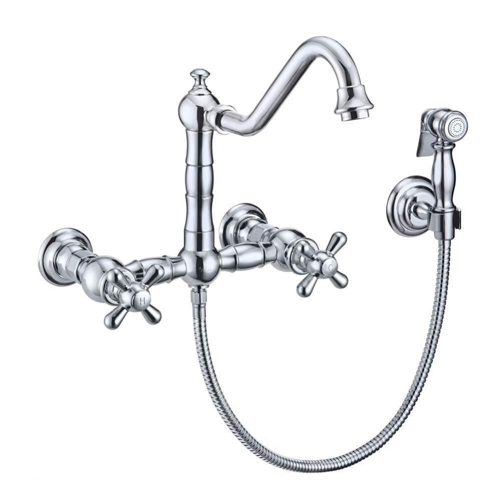 Vintage III Plus Wall Mount Faucet with a  Long Traditional Swivel Spout, Cross Handles and Solid