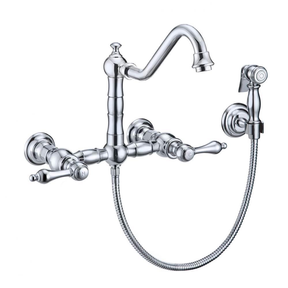 Vintage III Plus Wall Mount Faucet with a  Long Traditional Swivel Spout, Lever Handles and Solid