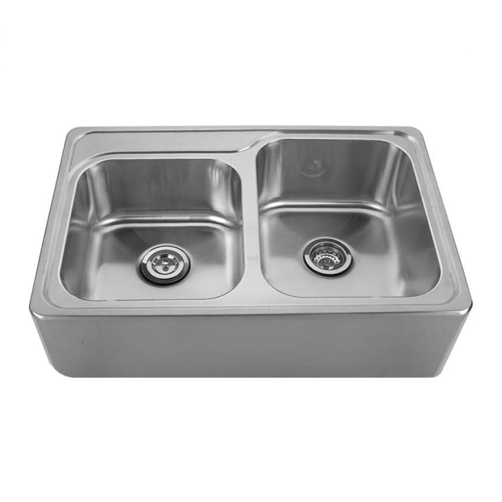 Noah''s Collection Brushed Stainless Steel Double Bowl Drop-in Sink with a Seamless Cust