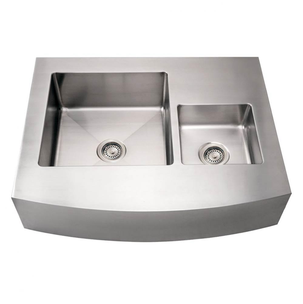 Noah's Collection Brushed Stainless Steel Commercial Double Bowl Sink with an Arched Front Ap