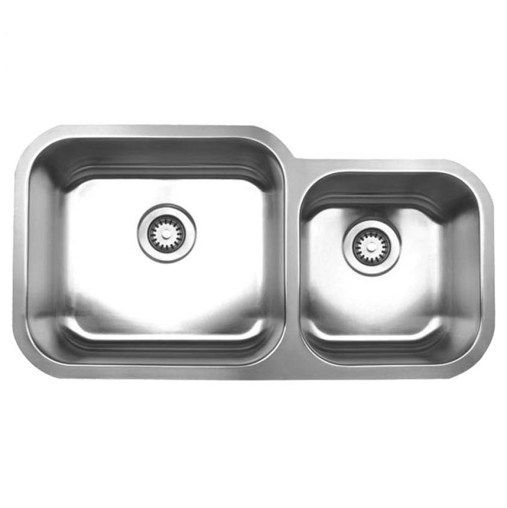 Noah's Collection Brushed Stainless Steel Double Bowl Undermount Sink