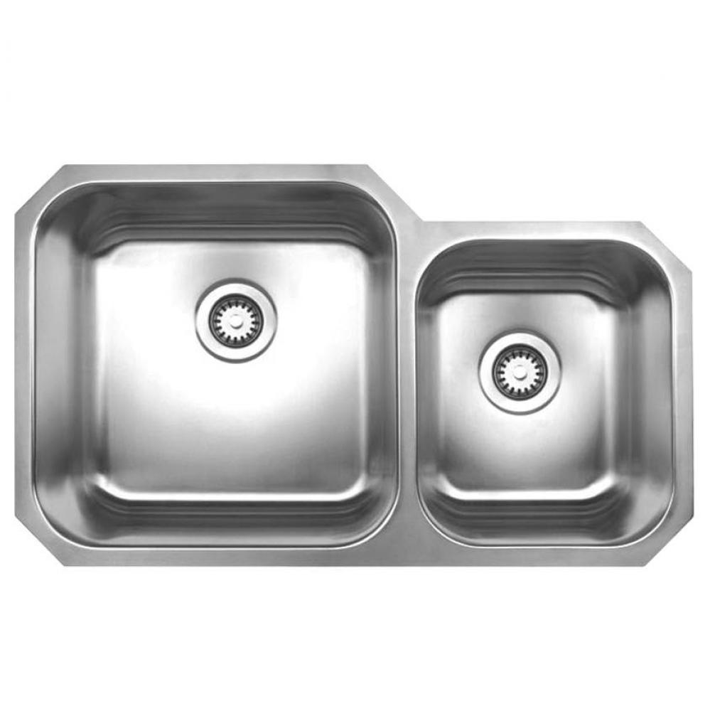 Noah's Collection Brushed Stainless Steel Double Bowl Undermount Sink