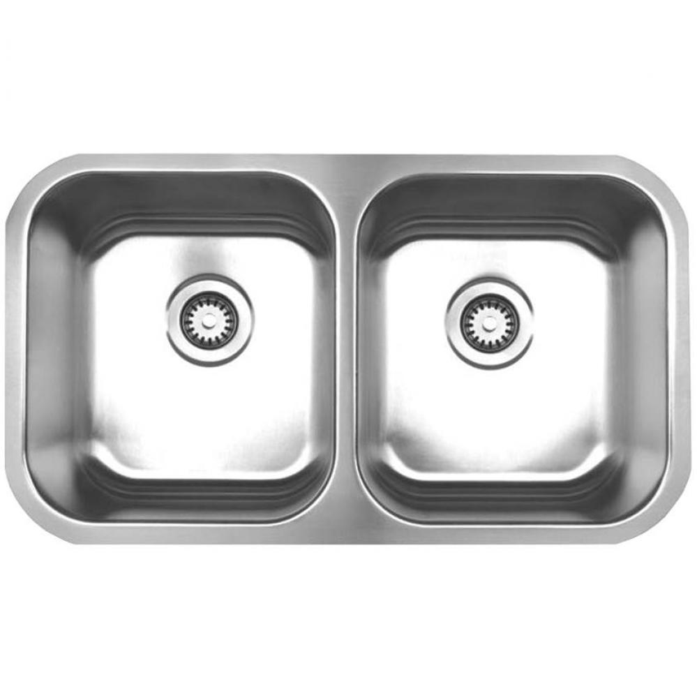 Noah's Collection Brushed Stainless Steel Double Bowl Undermount Sink