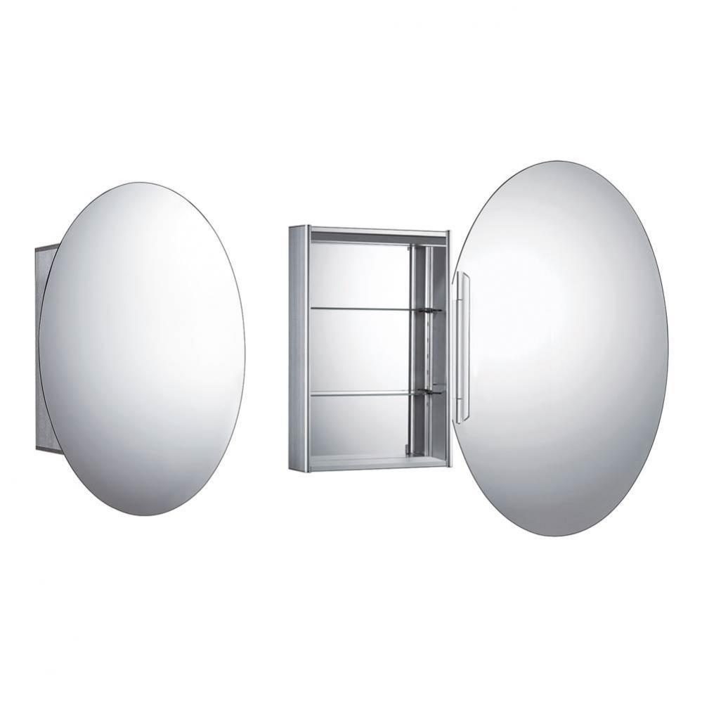 Medicinehaus Single Oval Mirrored Door Anodized Aluminum Medicine Cabinet