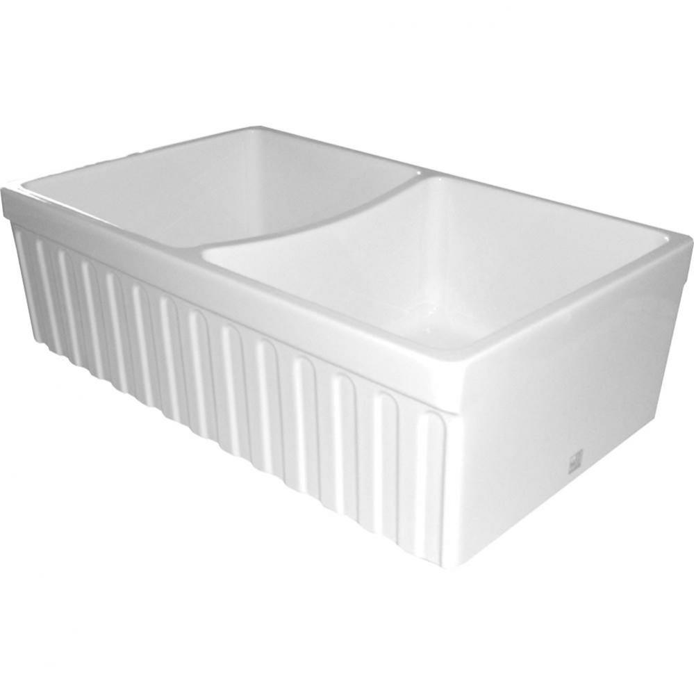 Farmhaus Fireclay Quatro Alcove Reversible Double Bowl Sink w/a Fluted Front Apron and 2'&apo
