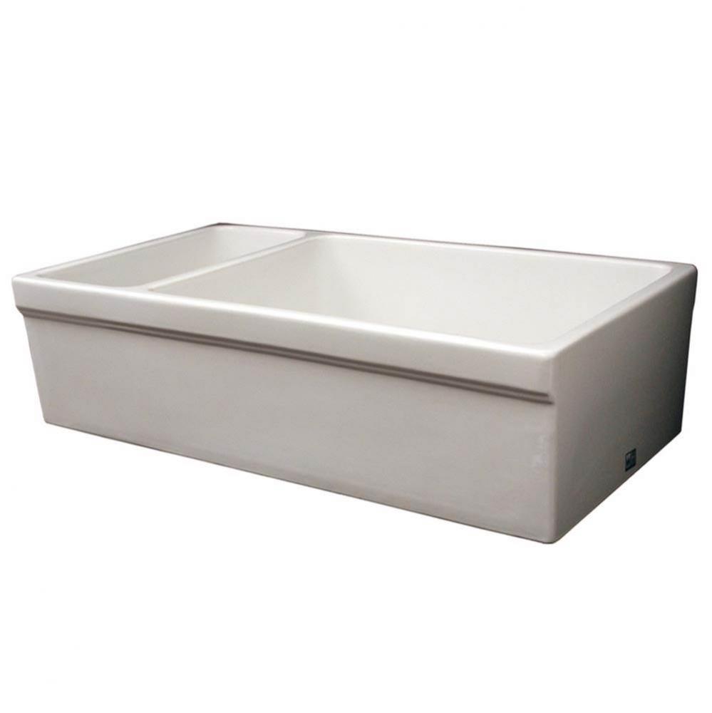 Farmhaus Fireclay Quatro Alcove Large Reversible Sink and Small Bowl with Decorative 2 1/2'&a