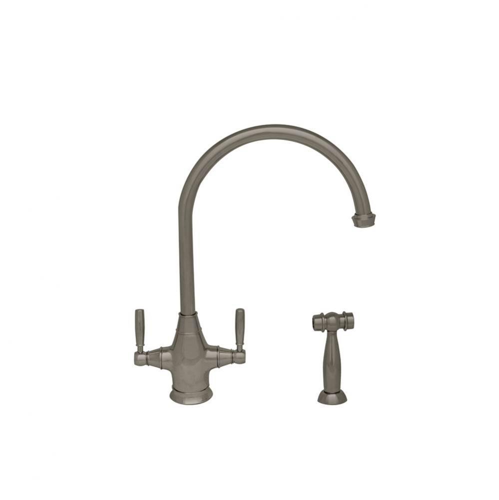 Queenhaus Dual Handle faucet with Long Gooseneck Spout, Solid Lever Handles and Solid Brass Side S