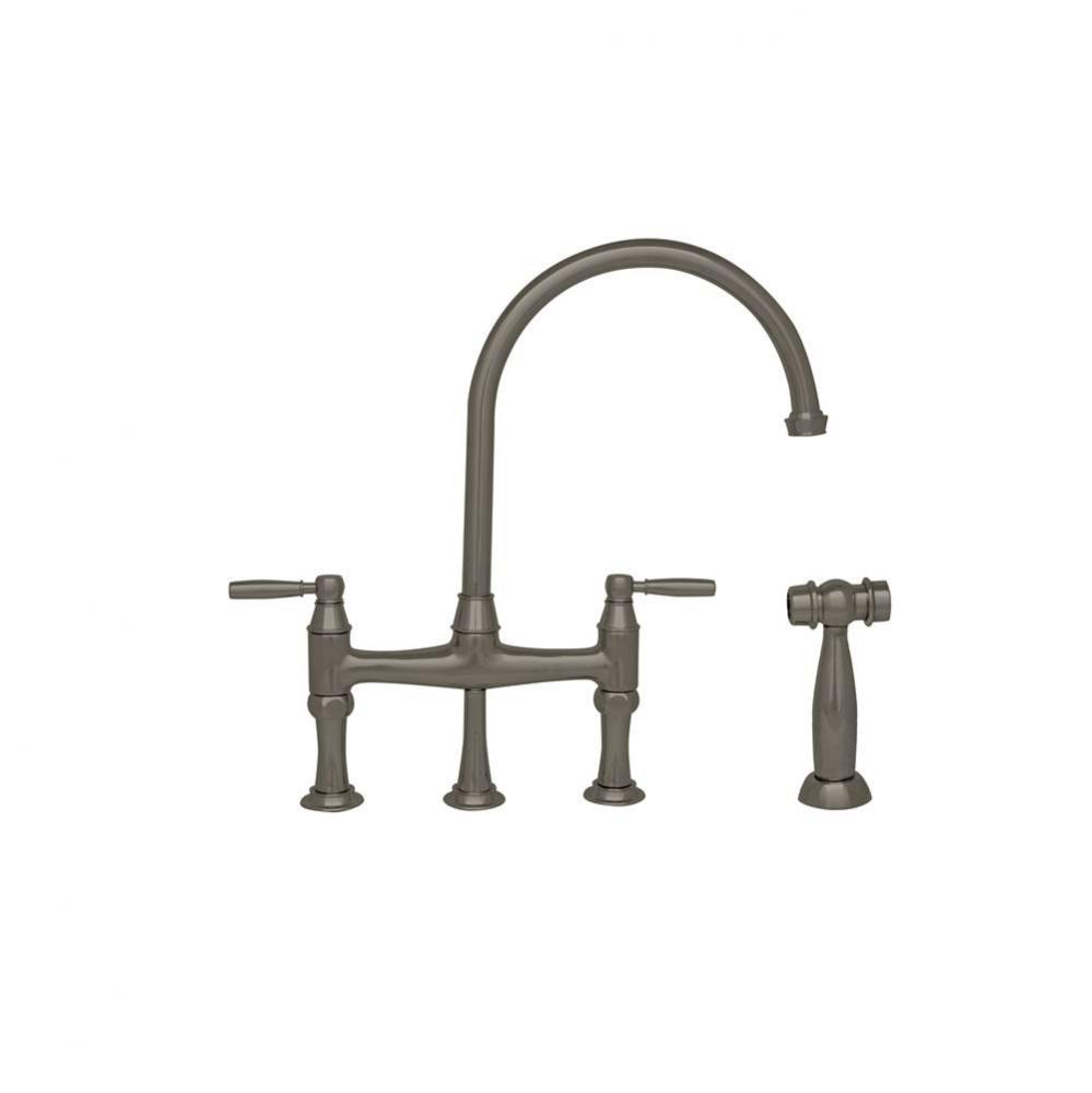 Queenhaus Bridge Faucet with Long Gooseneck Spout, Solid Lever Handles and Solid Brass Side Spray