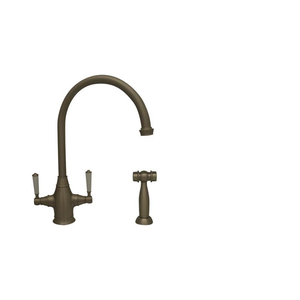 Queenhaus Dual Handle Faucet with Long Gooseneck Spout, Porcelain Lever Handles and Solid Brass Si