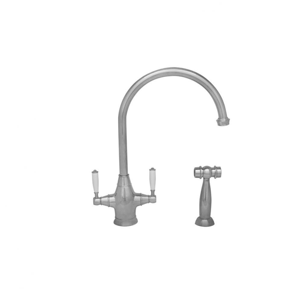 Queenhaus Dual Handle Faucet with Long Gooseneck Spout, Porcelain Lever Handles and Solid Brass Si